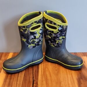Bogs Kids Camouflage Rain Boots with Yellow Trim